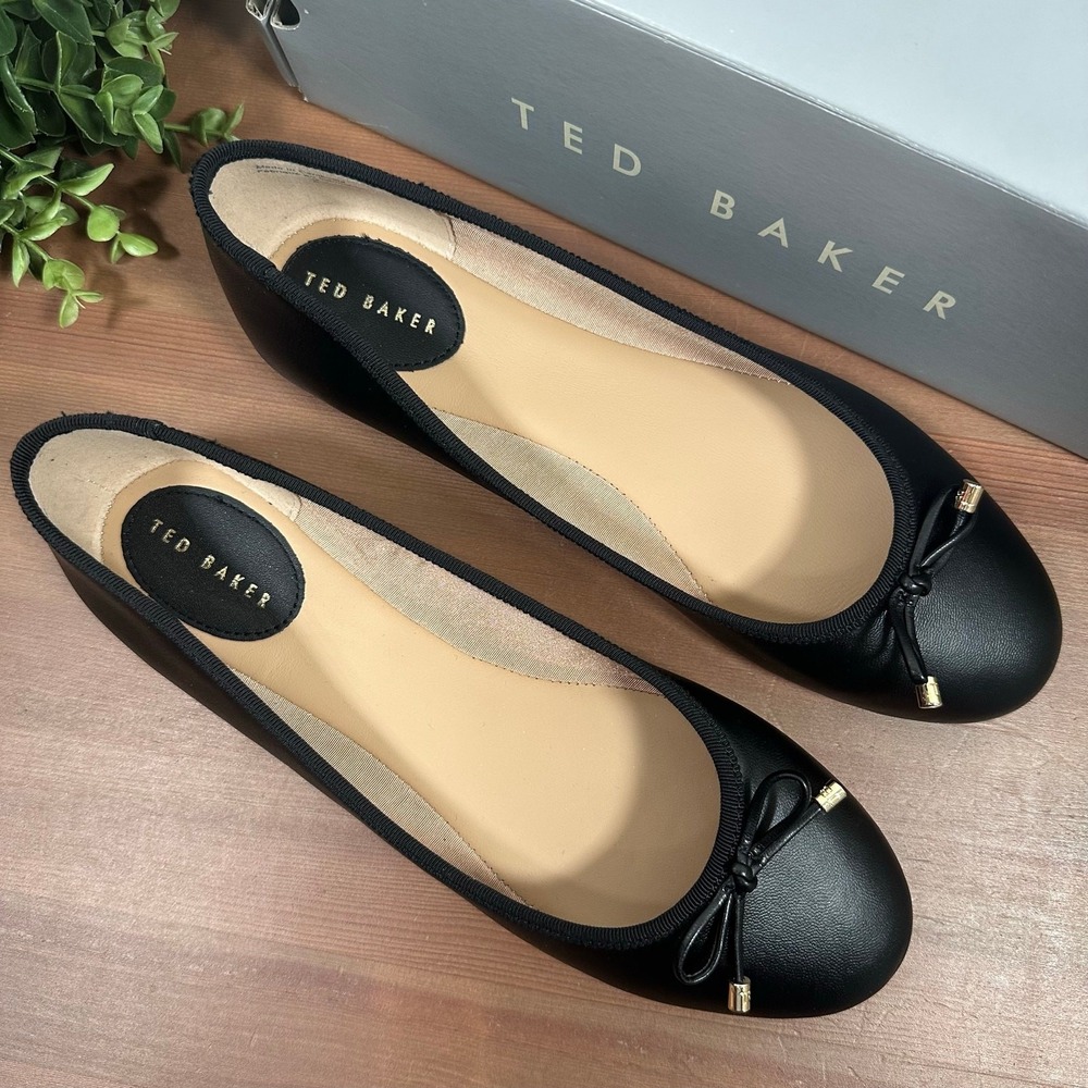 Ted Baker Women's Black Leather Bow Ballet Flats Size 7